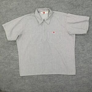 Ben Davis Shirt Mens 2XL Blue Half Zip Hickory Stripe Workwear Made USA 90s